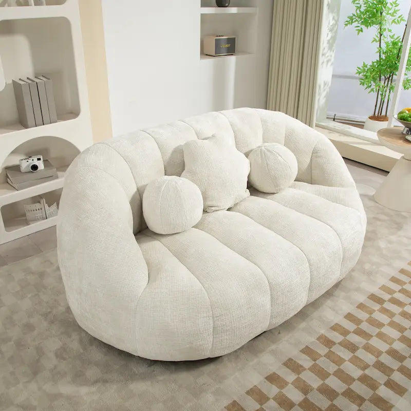 Fauteuil lounge blanc 63,78 recouvert de chenille et garni de mousse haute densité