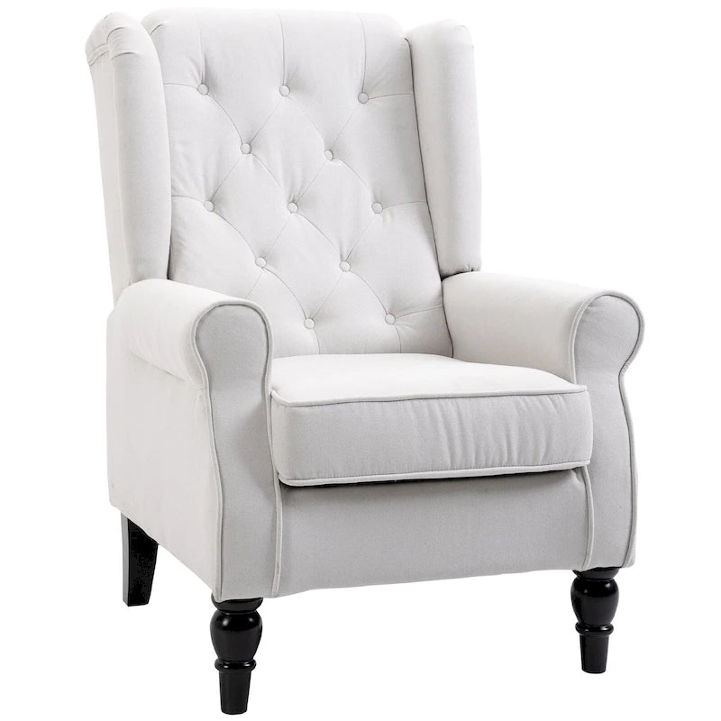 Fauteuil d'appoint moderne blanc crème à dossier haut capitonné de 74,4 cm (29,3 po) avec dossier à oreilles