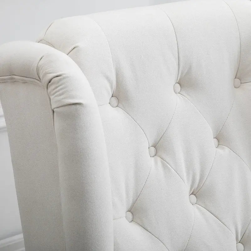 Fauteuil d'appoint moderne blanc crème à dossier haut capitonné de 74,4 cm (29,3 po) avec dossier à oreilles
