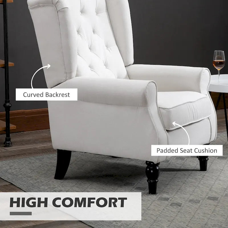 Fauteuil d'appoint moderne blanc crème à dossier haut capitonné de 74,4 cm (29,3 po) avec dossier à oreilles