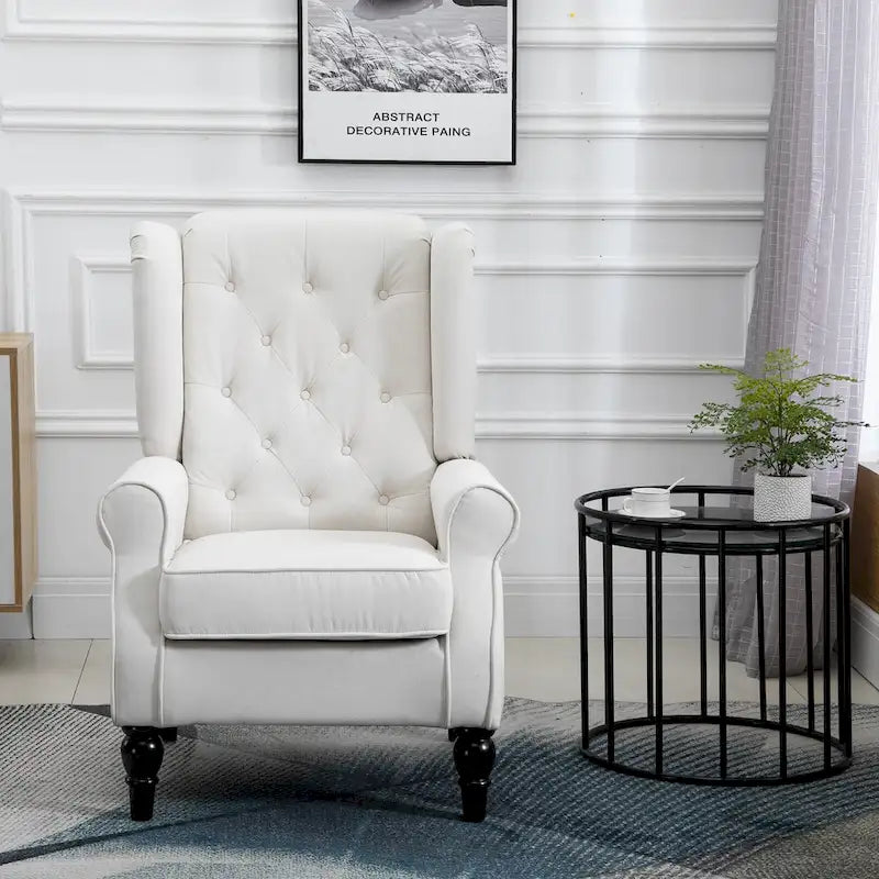 Fauteuil d'appoint moderne blanc crème à dossier haut capitonné de 74,4 cm (29,3 po) avec dossier à oreilles