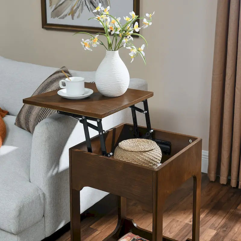 Table d'appoint relevable de style Mid-Century Modern, petite table de chevet avec étagère de rangement