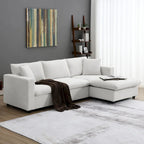 4-Seat Polyester L-Shaped Sectional Sofa with Convertible Ottoman