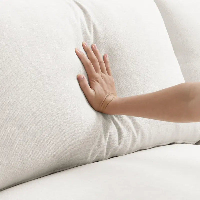 Canapé d'angle 4 places en polyester avec pouf convertible