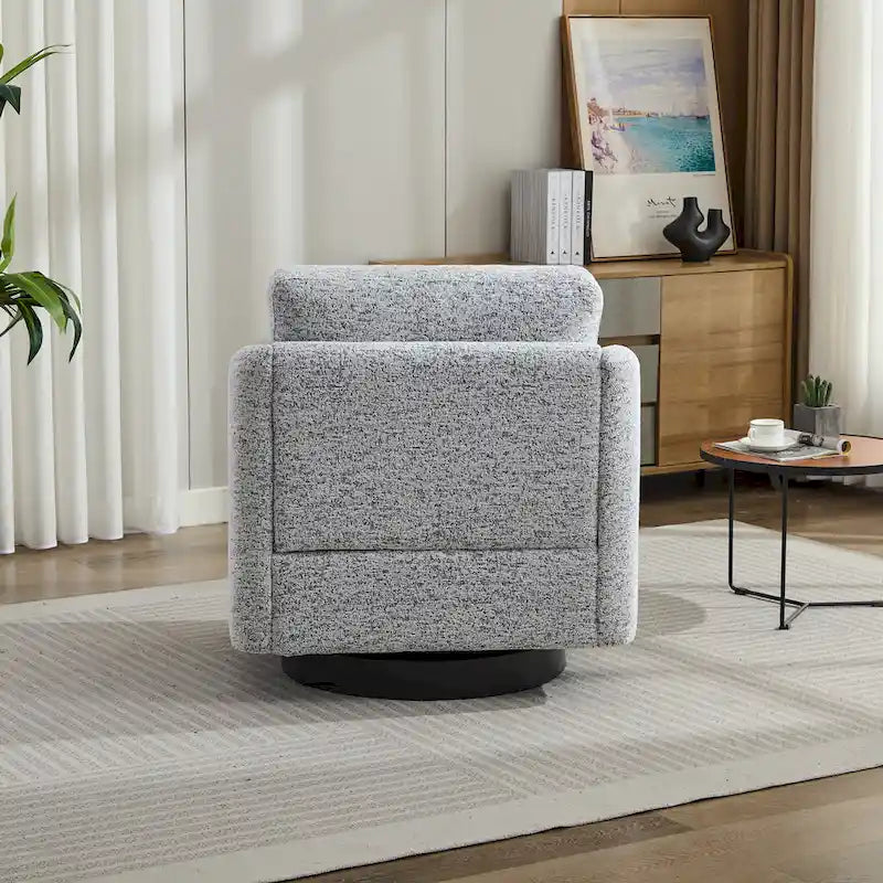 Fauteuil pivotant d'appoint en chenille blanche et noire de 80 cm avec structure en bois massif