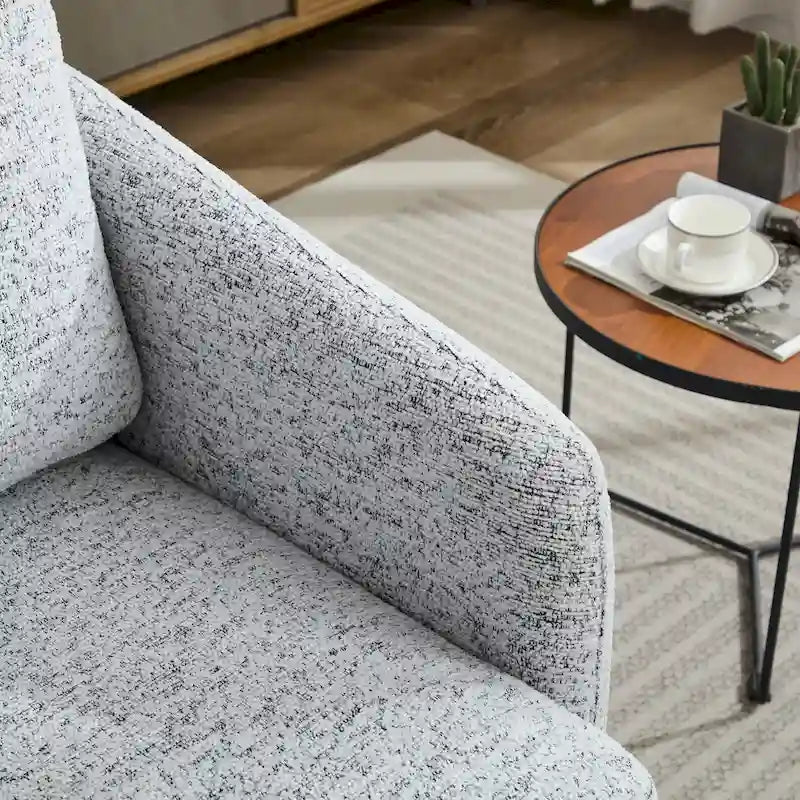 Fauteuil pivotant d'appoint en chenille blanche et noire de 80 cm avec structure en bois massif