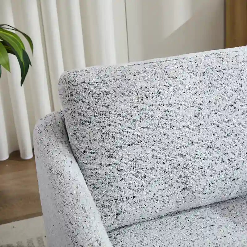 Fauteuil pivotant d'appoint en chenille blanche et noire de 80 cm avec structure en bois massif