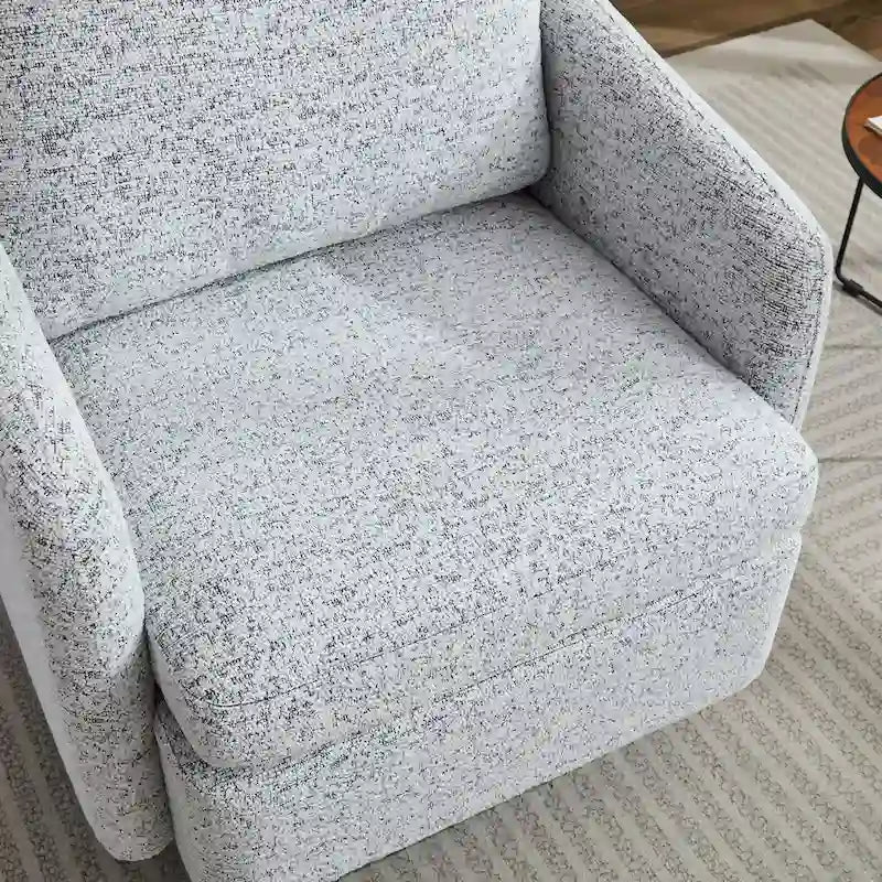 Fauteuil pivotant d'appoint en chenille blanche et noire de 80 cm avec structure en bois massif
