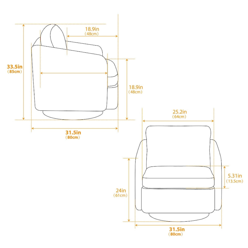 Fauteuil pivotant d'appoint en chenille blanche et noire de 80 cm avec structure en bois massif