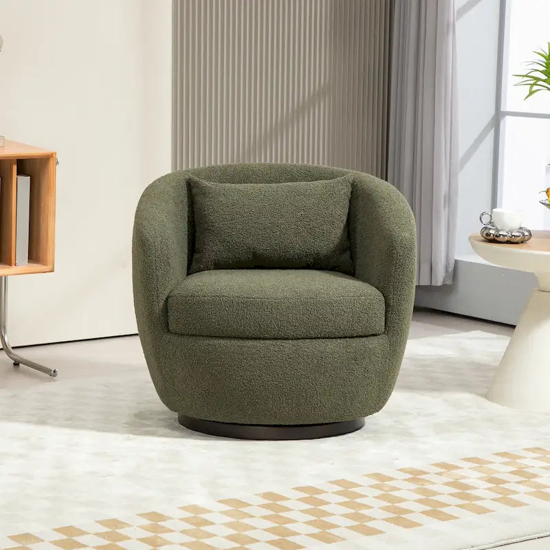 Fauteuil pivotant rembourré avec rangement, style moderne, pour salon, chambre, bureau ou coin lecture.