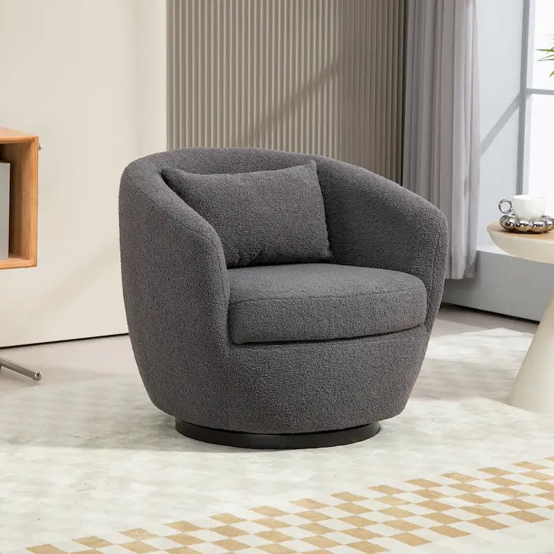 Fauteuil pivotant rembourré avec rangement, style moderne, pour salon, chambre, bureau ou coin lecture.