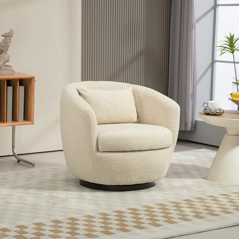 Fauteuil pivotant rembourré avec rangement, style moderne, pour salon, chambre, bureau ou coin lecture.