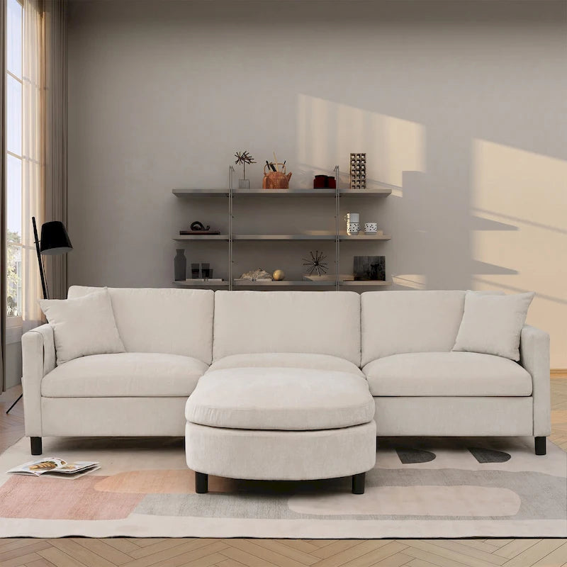 Canapé 4 places spacieux beige 107,87 avec pouf amovible
