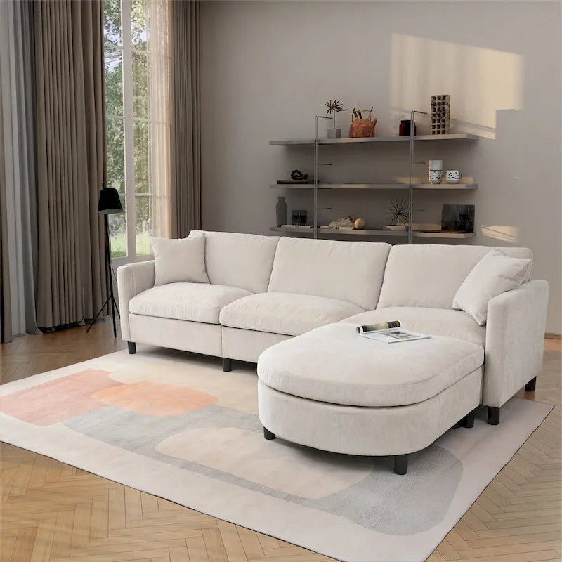 Canapé 4 places spacieux beige 107,87 avec pouf amovible