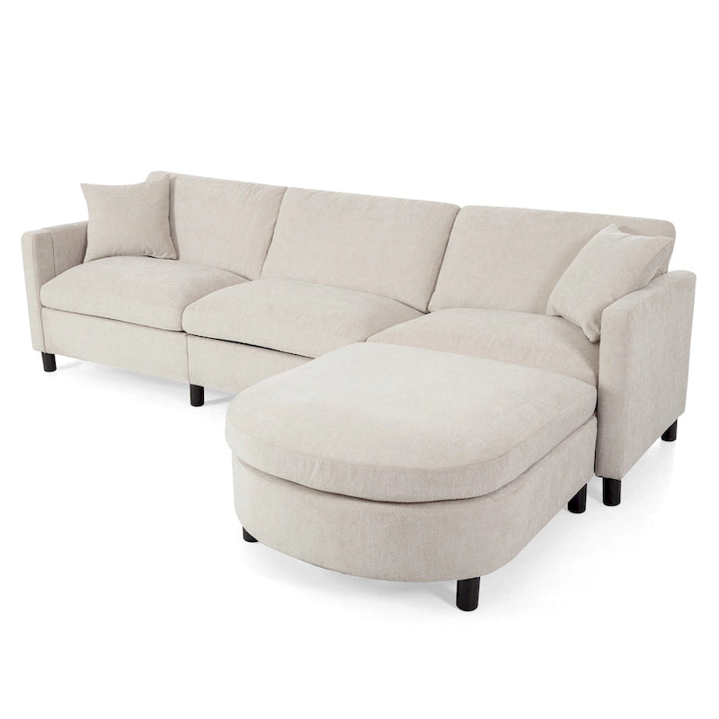 Canapé 4 places spacieux beige 107,87 avec pouf amovible