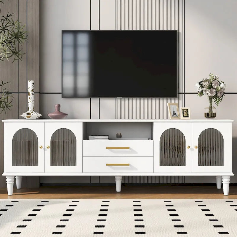 68.9 Retro TV Stand for TVs up to 75 Inches, Entertainment Center Media Console with Fluted Glass Doors for Living Room