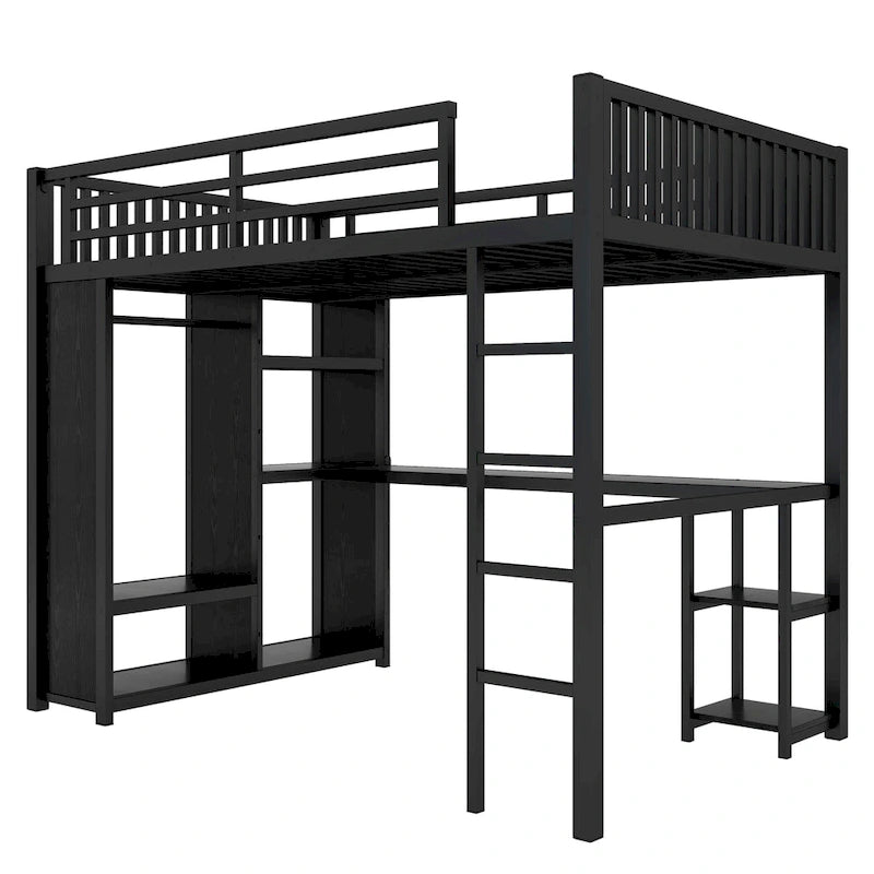 Cadre de lit mezzanine XL avec armoire intégrée