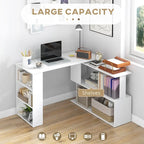 Bureau d'ordinateur moderne en forme de L avec support pivotant à 360 degrés et grand espace de rangement pour petits bureaux et chambres à coucher