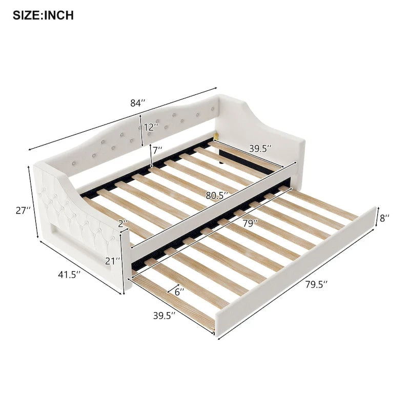 Lit de jour rembourré pour lit simple XL avec ceinture LED et lit gigogne, gris