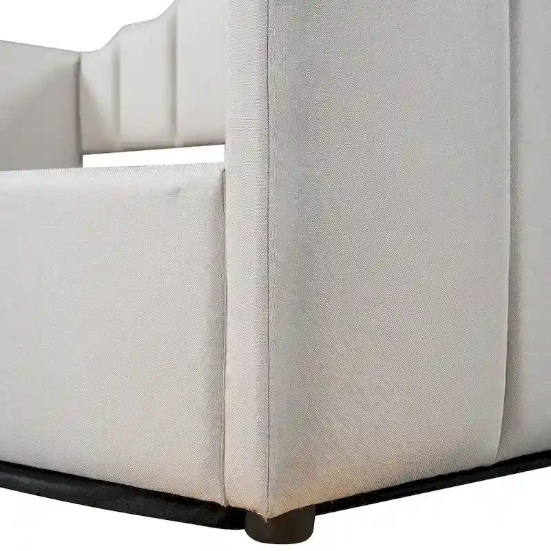 Lit de jour rembourré avec rangement escamotable et barrière de sécurité irrégulière, canapé-lit deux places pour chambre ou salon