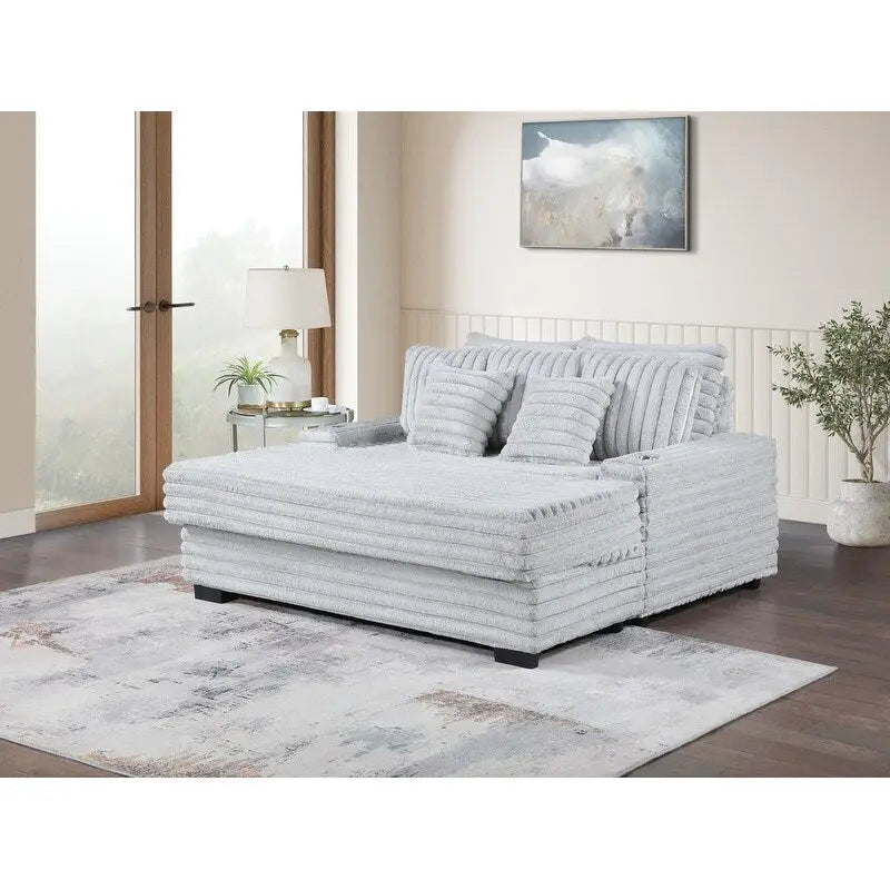 Fauteuil méridienne surdimensionné en velours côtelé Symphony 67W avec porte-gobelets et port de chargement USB