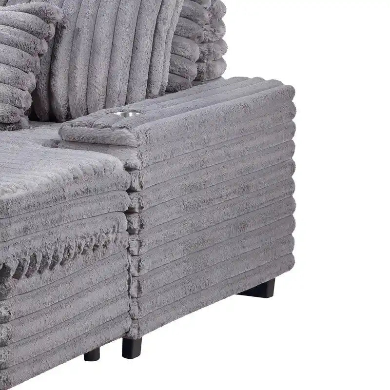 Fauteuil méridienne surdimensionné en velours côtelé Symphony 67W avec porte-gobelets et port de chargement USB