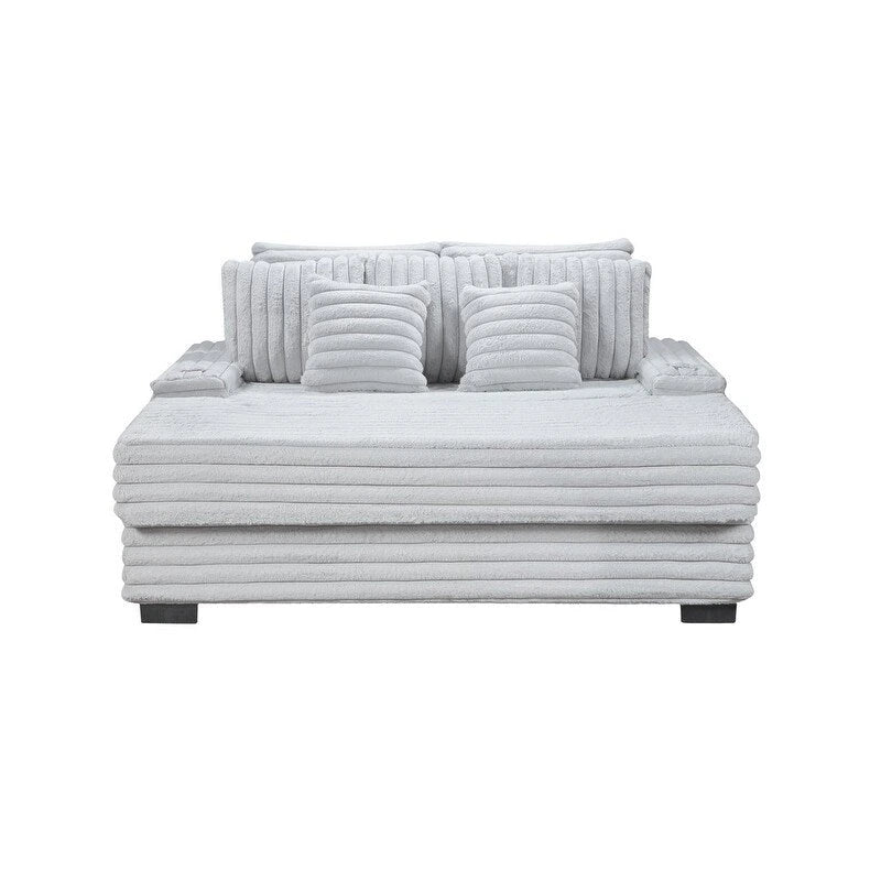 Fauteuil méridienne surdimensionné en velours côtelé Symphony 67W avec porte-gobelets et port de chargement USB