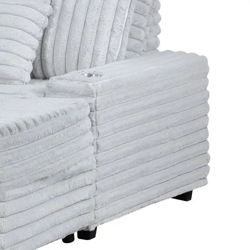 Fauteuil méridienne surdimensionné en velours côtelé Symphony 67W avec porte-gobelets et port de chargement USB