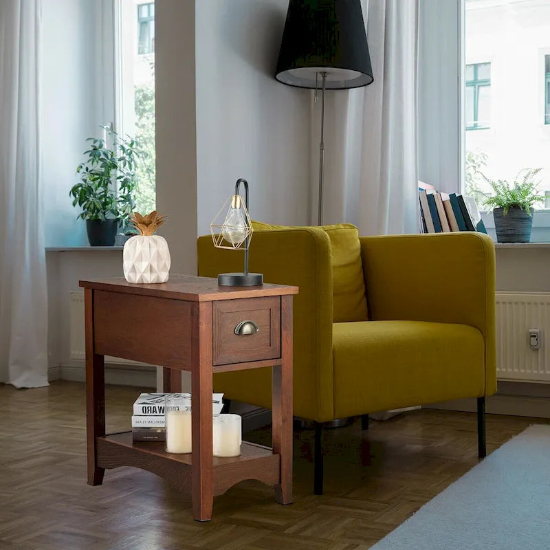 Gymax Lot de 2 tables d'appoint contemporaines compactes avec tiroir - 13 x 22 x 23 (L x l x H)