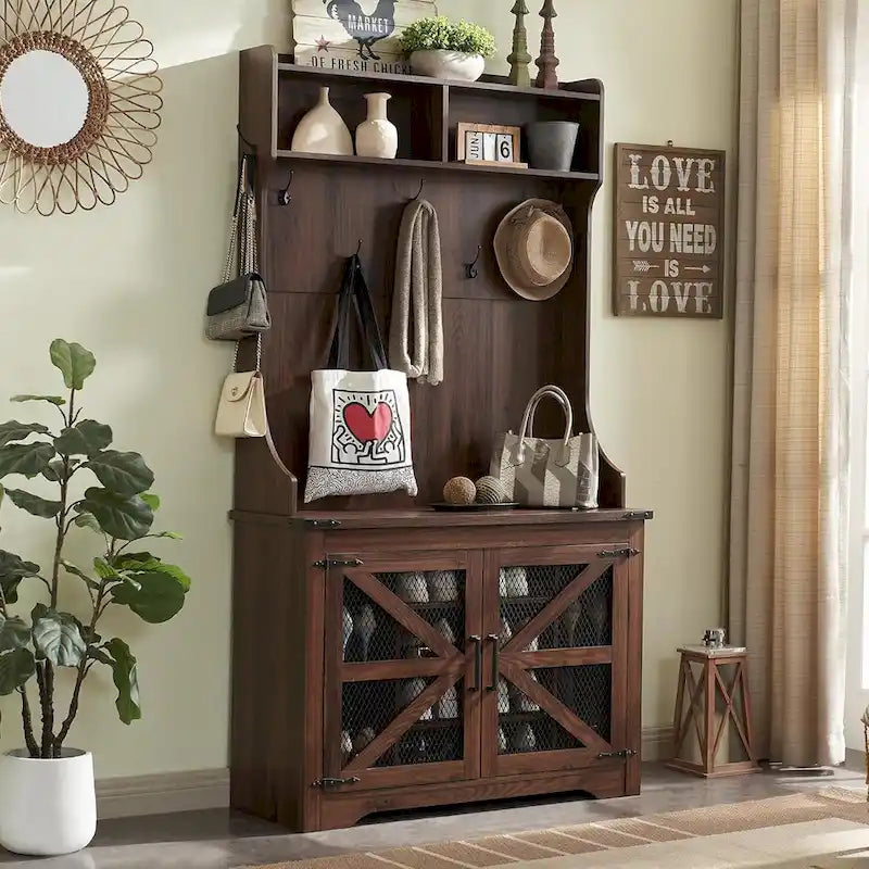 Banc d'entrée de style ferme de 42 pouces de large avec porte-manteau et armoire de vestiaire