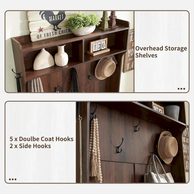 Banc d'entrée de style ferme de 42 pouces de large avec porte-manteau et armoire de vestiaire