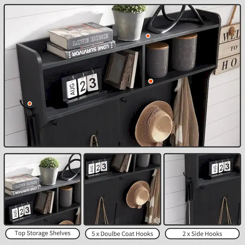 Banc d'entrée de style ferme de 42 pouces de large avec porte-manteau et armoire de vestiaire
