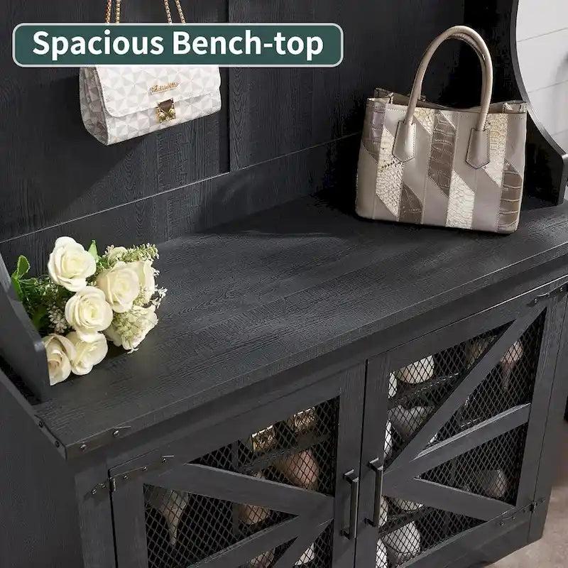 Banc d'entrée de style ferme de 42 pouces de large avec porte-manteau et armoire de vestiaire