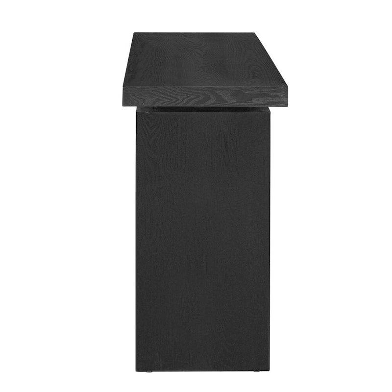 Console en placage de frêne, style moderne et épuré, plateau au design astucieux, idéale pour une entrée ou un couloir.