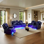 Ensemble de canapés inclinables modernes en cuir 3 pièces avec éclairage LED et chargeur sans fil