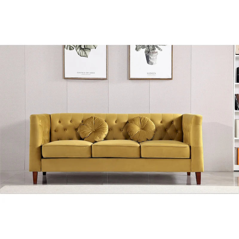 Canapé Chesterfield classique en velours avec pieds en bois, US PRIDE FURNITURE