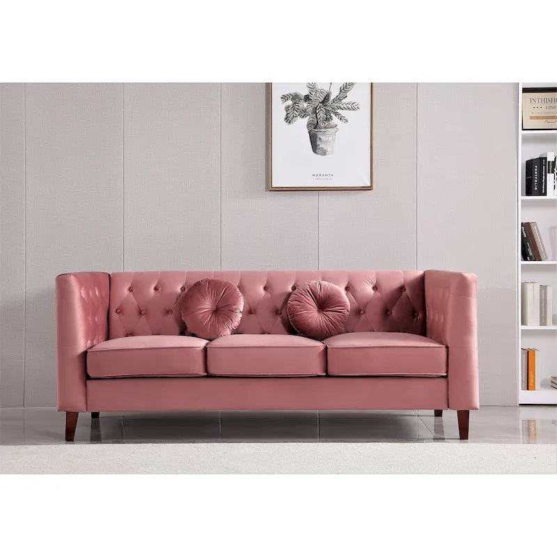Canapé Chesterfield classique en velours avec pieds en bois, US PRIDE FURNITURE