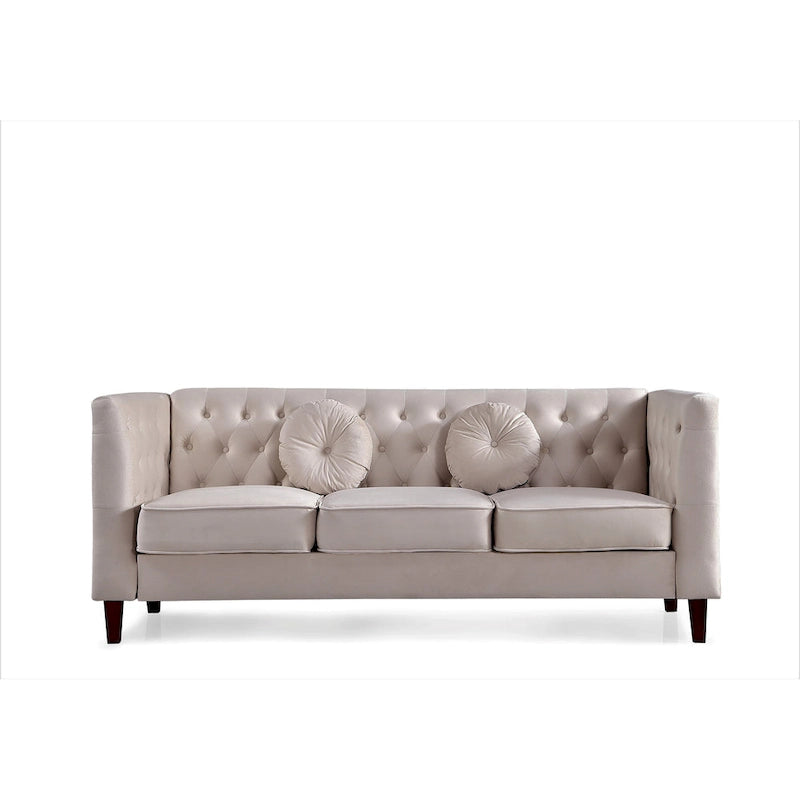 Canapé Chesterfield classique en velours avec pieds en bois, US PRIDE FURNITURE
