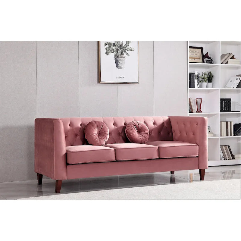Canapé Chesterfield classique en velours avec pieds en bois, US PRIDE FURNITURE