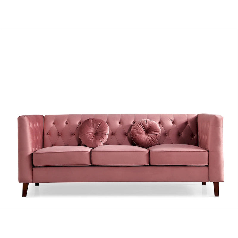 Canapé Chesterfield classique en velours avec pieds en bois, US PRIDE FURNITURE