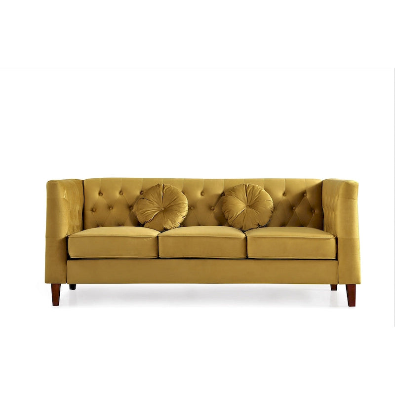 Canapé Chesterfield classique en velours avec pieds en bois, US PRIDE FURNITURE