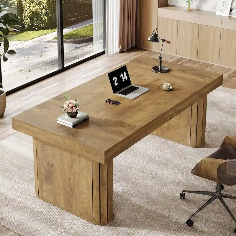 Bureau de direction 70,9 cm, bureau d'ordinateur style ferme, grand poste de travail pour bureau à domicile, marron