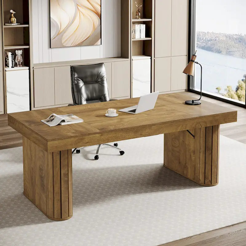 Bureau de direction 70,9 cm, bureau d'ordinateur style ferme, grand poste de travail pour bureau à domicile, marron