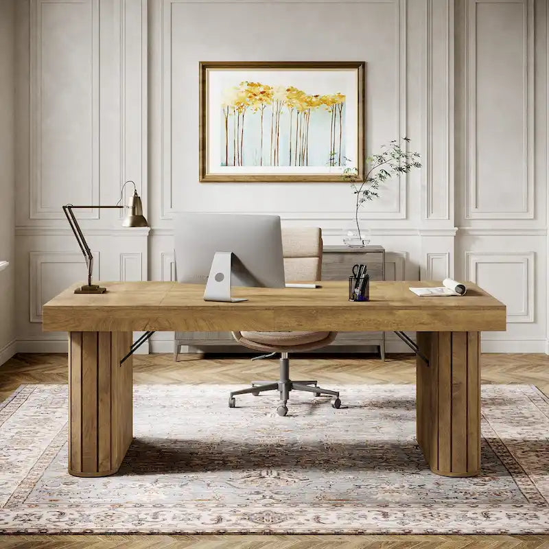 Bureau de direction 70,9 cm, bureau d'ordinateur style ferme, grand poste de travail pour bureau à domicile, marron