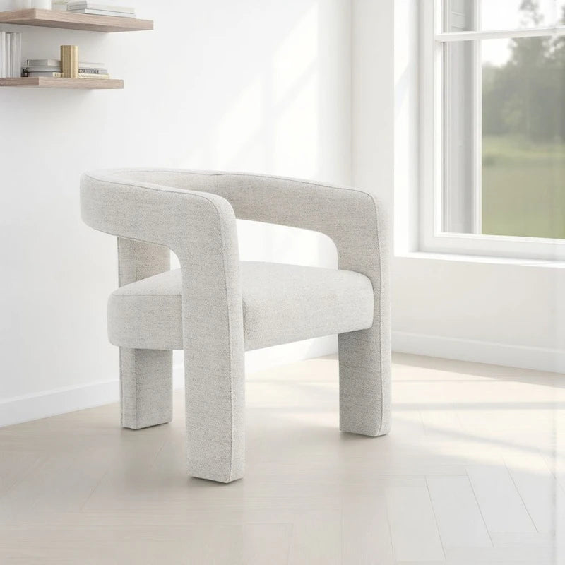 Side Dining Chair Set of 2, Textured Off White Boucle, Curved Back