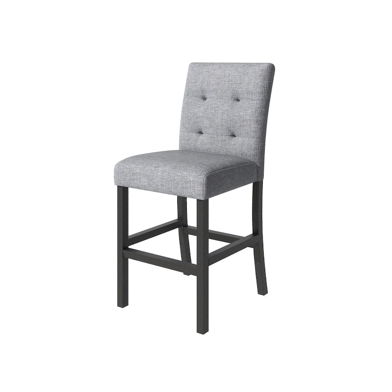 Ensemble de salle à manger 5 pièces, hauteur comptoir, comprenant une table rectangulaire en bois et 4 chaises rembourrées à dossier haut.