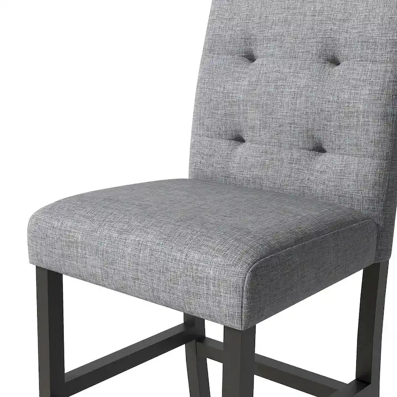 Ensemble de salle à manger 5 pièces, hauteur comptoir, comprenant une table rectangulaire en bois et 4 chaises rembourrées à dossier haut.