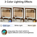 Vanity Desk with Dimmable LED Light, Makeup Table with Flip-Up Mirror, Vanity Table Set Including Stool and Drawers