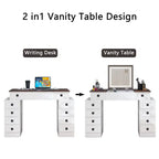 Coiffeuse avec éclairage LED à intensité variable, table de maquillage avec miroir rabattable, ensemble coiffeuse comprenant tabouret et tiroirs