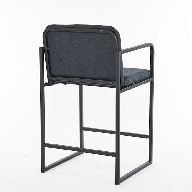 Lot de 2 tabourets de bar modernes rembourrés, hauteur comptoir, avec accoudoirs, structure en métal et assise rembourrée.